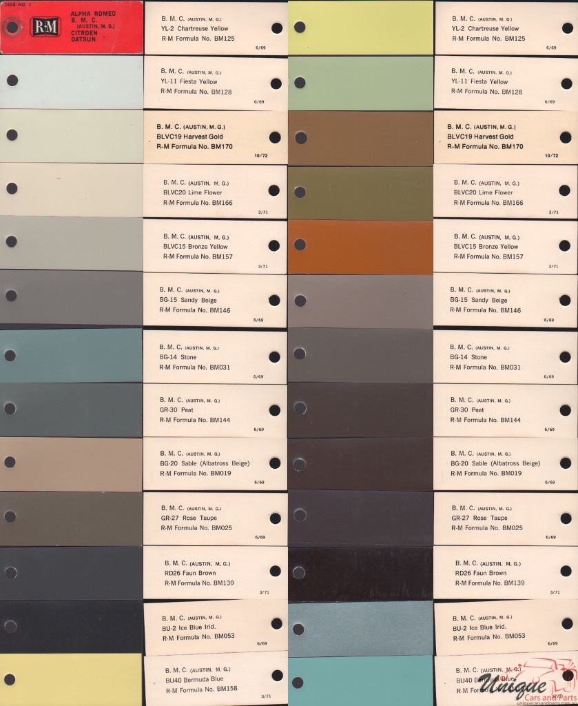 1969 - 1971 MG Paint Charts RM 1